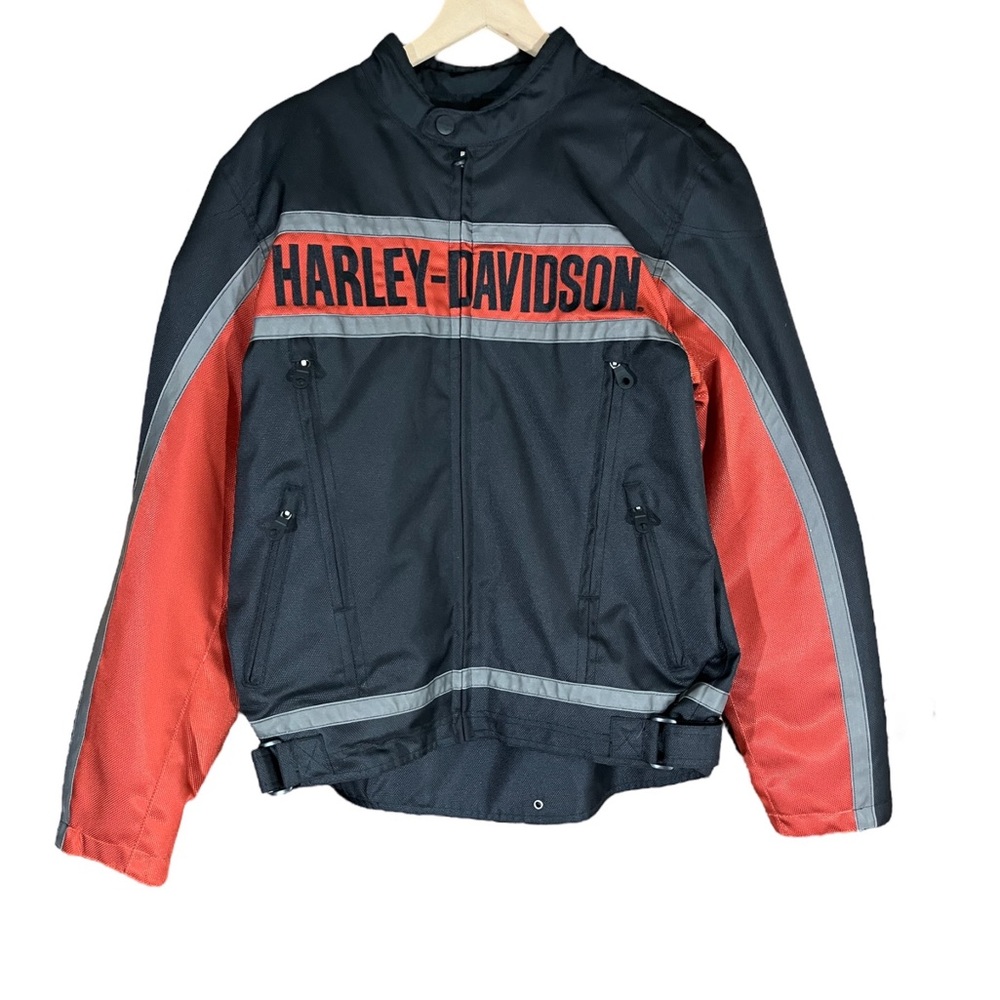 Mens Harley Davidson Riding Jacket Orange Black size Medium Motorcycles Bikers